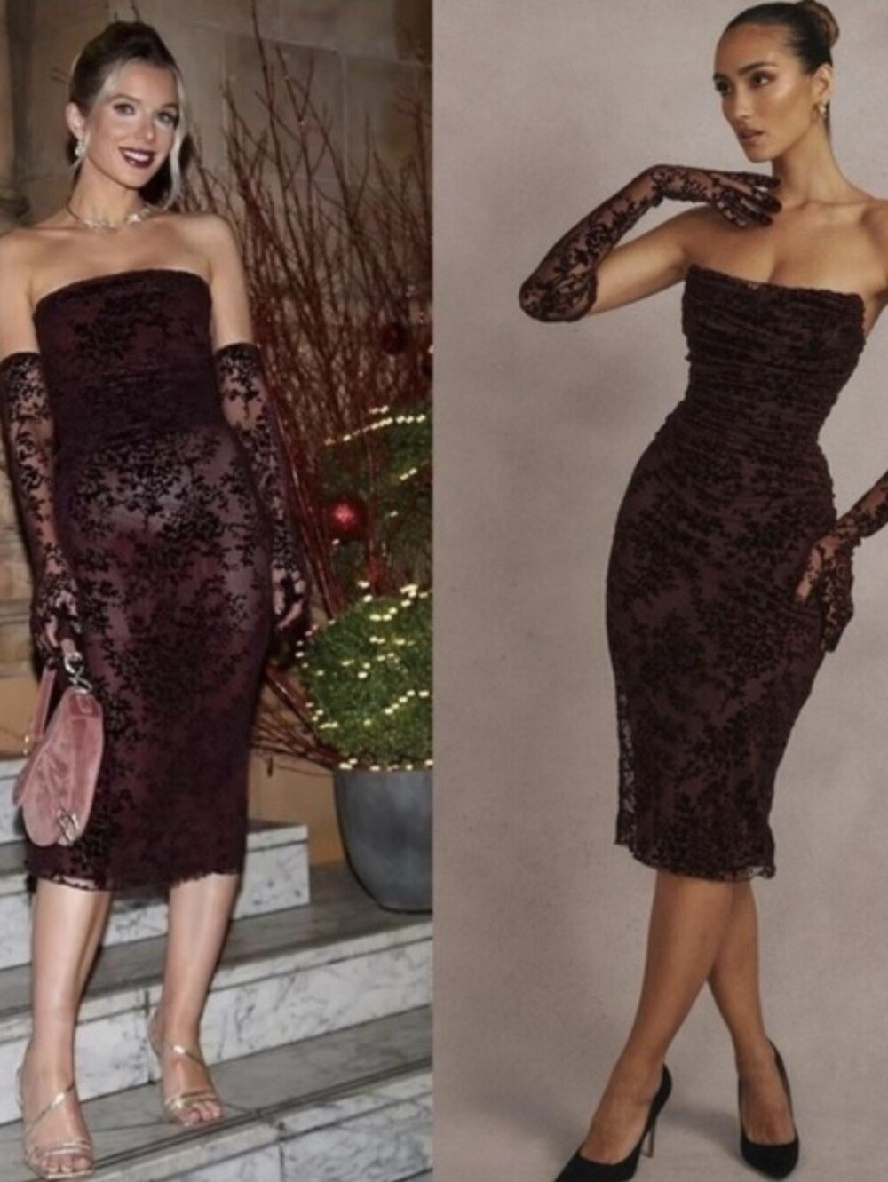 NWT House Of CB Isadora Black Cherry Devore Velvet Mesh Corset Gloves Dress XS
